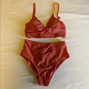 CUPSHE Marsala Twist High Waisted Bikini